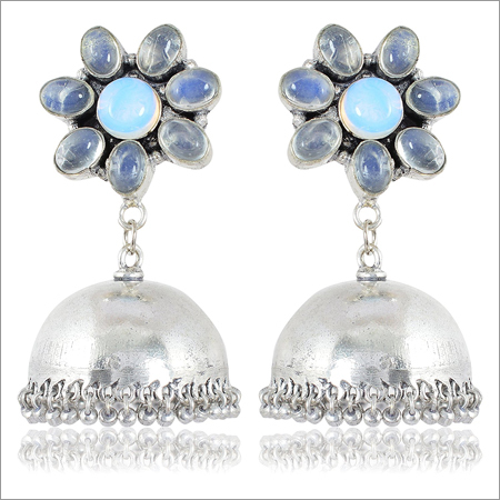 Blue & Silver Brass Jhumki Earrings
