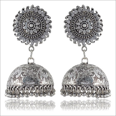 Oxidised Silver Brass Jhumki Earrings