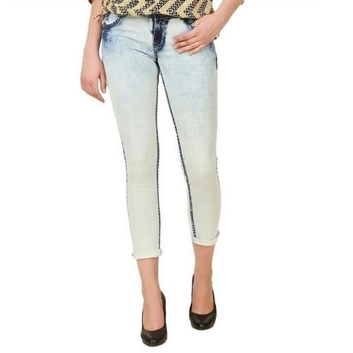 Ladies Light Blue Ankle Length Jeans, Pattern : Plain