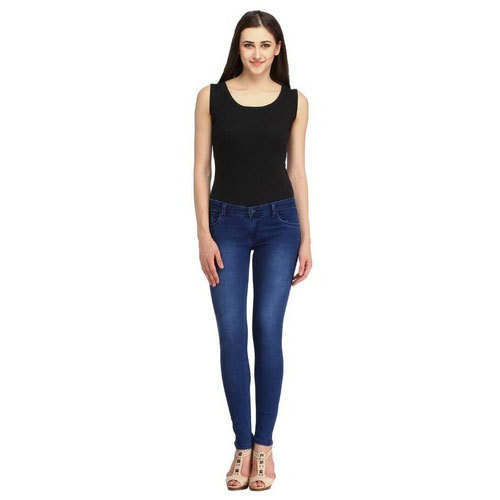 Ladies Plain Dark Blue Denim Jeans, Size : 28, 30, 32, 34, 36, 38