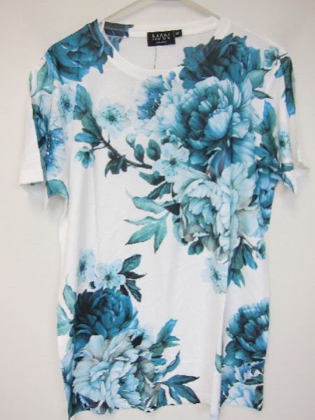 All Over Floral Sublimation T-Shirt - Mens Medium - White