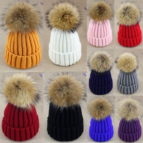 Braided Crochet Wool Knit Beanie Beret Ski Ball Cap Baggy Womens Winter Warm Hat