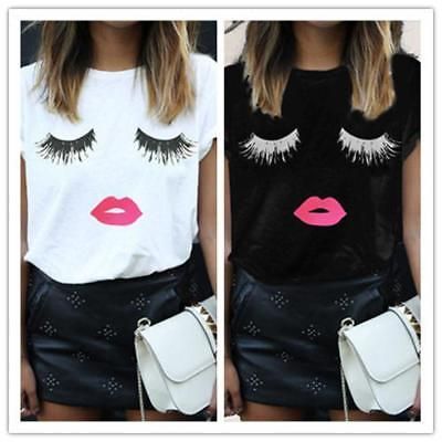 Fashion Womens Ladies Eyelash Summer Loose Tops Short Sleeve Blouse T Shirt