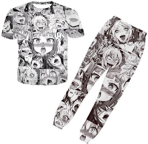 Funny Cartoon Ahegao Anime 3D Print Men's Sport Street Hip Hop Tracksuit Outfits