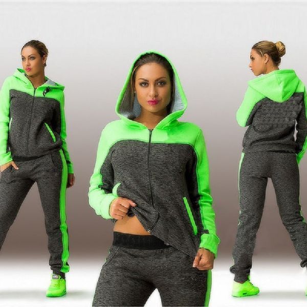Ladies Women 2Pcs Tracksuit Hoodies Sweatshirt Pants Sets Zip Sport Casual Suit