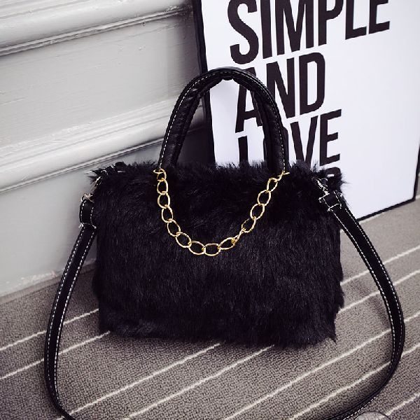 Lady Leather Handbag Faux Rabbit Fur Shoulder Messenger Bag Crossbody Tote Purse