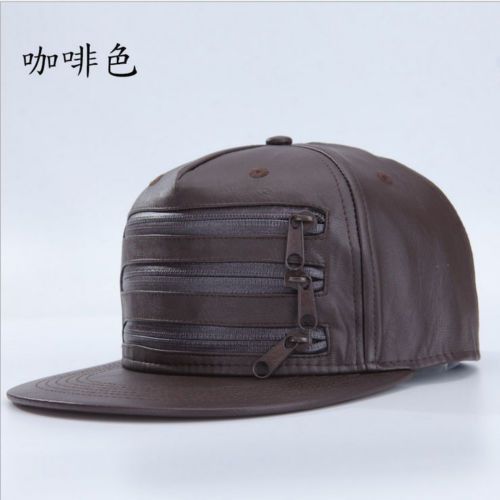 Leather Plain Edge Cap Zipper Hip-Hop Hat