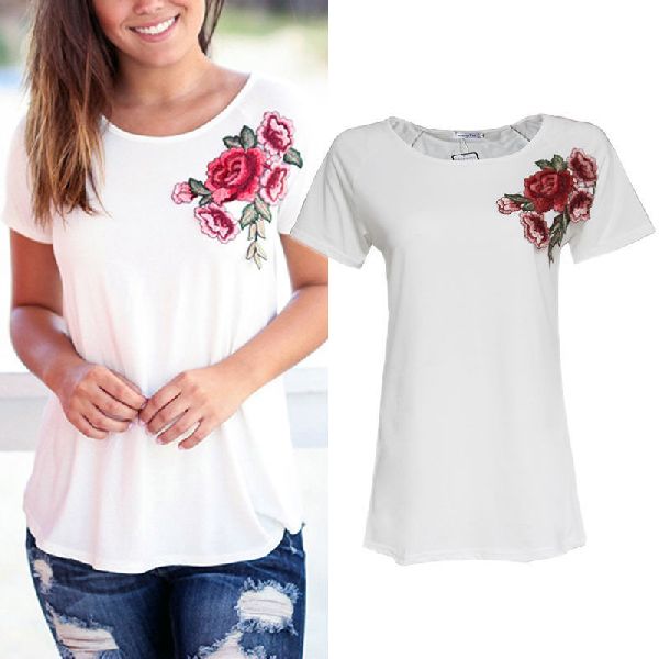 MNG Casual wear Short Sleeved Blouse white-pink allover print casual look Fashion Blouses Short Sleeve Blouses 