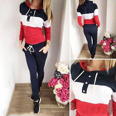 Womens Lady Tracksuit Hoodie Sweatshirt Jogging Pants Set Casual Sporstwear
