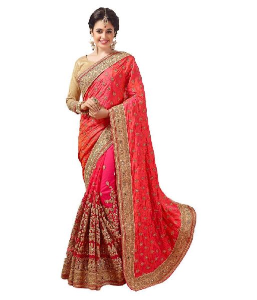 Embroidered Dupion Sarees, Occasion : Party wear
