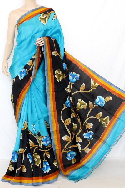 Hand Printed Silk Sarees, Pattern : Plain