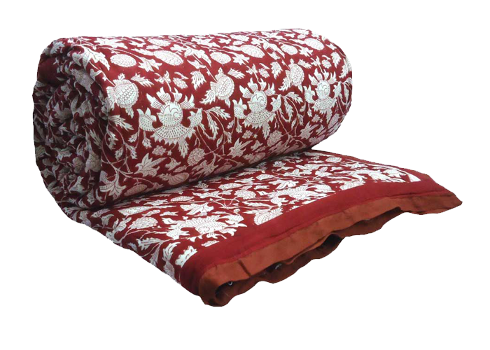 AMARNATH RED 3458 King Size Jaipuri Razai Hand Block Printed on Cotton