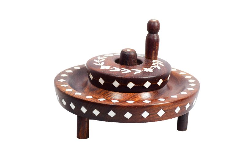 ARZ Wooden Decorative Chakki Handcrafted with rare Laquer Inlay Art