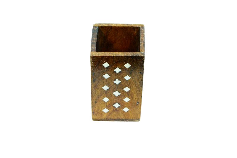 Lacquer Inlay Art Diamond Design Wooden Pen Stand