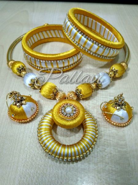 Silk Thread Necklace Earrings and Bangles - White and Yellow at Rs 550 /  Set in Pune