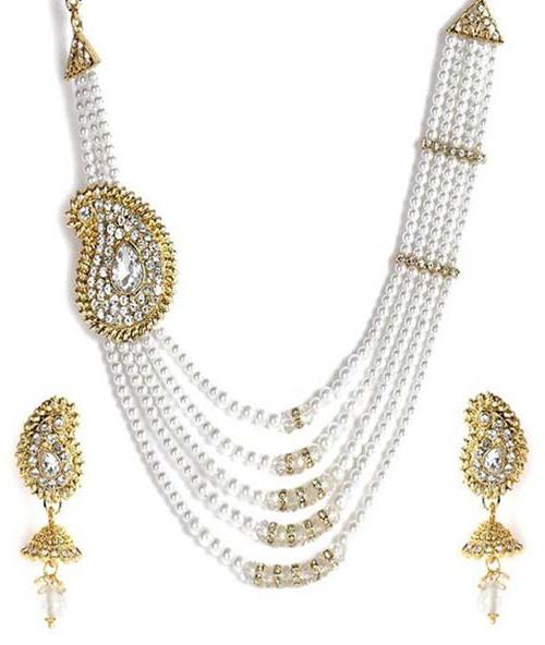 Penny Jewels Golden and White Necklace Set