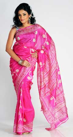 Printed Silk Pink Saree