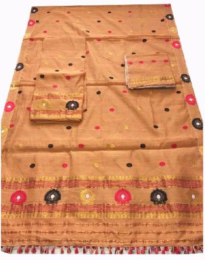 Eagle Group 100% Handloom Ready to Wear Orange yellow Colored Soft Cotton Mekhela Chadar