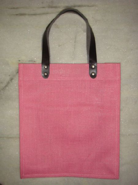 Rexine Handle Pink Jute Bag