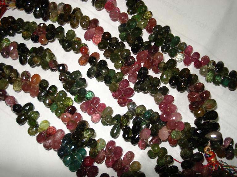 multi tourmaline faceted teardrops gemstone beads