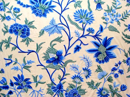 Blue Patel Crewel Curtain Fabric