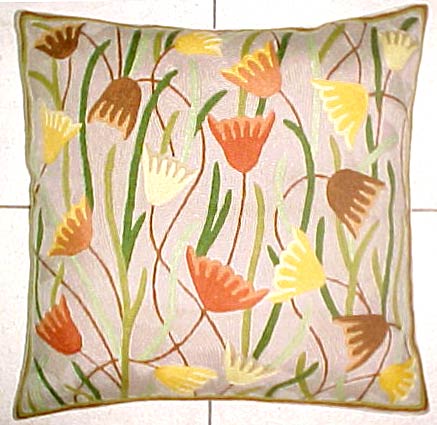 Chain Stitched Floral Cushion Cover