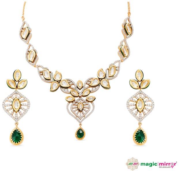 Emerald American Diamond Vilandi Necklace Set