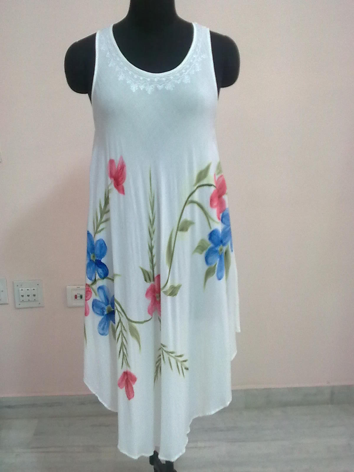 Soft Rayon Crepe Dress Hand Embroidery Brush Painting