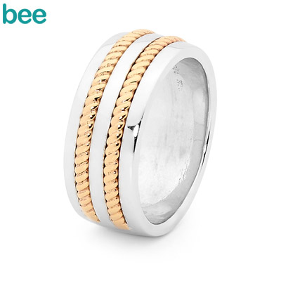 Mens Dress Ring with Gold Braid Inlay