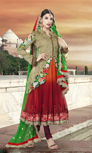 Art Silk Jacket Style Churidar Kameez