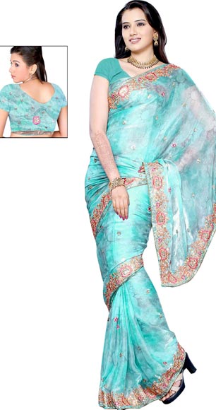 Embroidery Saree, Color : Light Blue