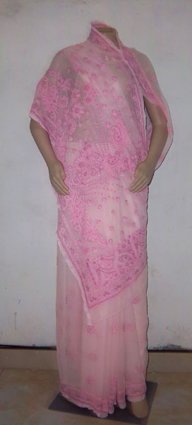 Printed Georgette Chikankari Saree, Feature : Anti-wrinkle, Fine Finish, Impeccable Finish