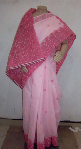 Printed Terivoile Chikankari Saree, Occasion : Casual Wear, Formal Wear