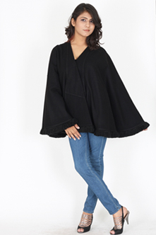 Black Wool Overlap Cape, Size : Cutomized