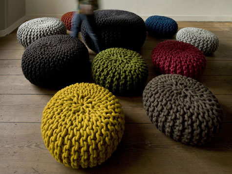Hand Knitted Wool Pouf
