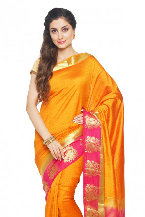 Ms36-Mm Sudarshan Tussar Silk New Designer Orange Tussar Silk Saree