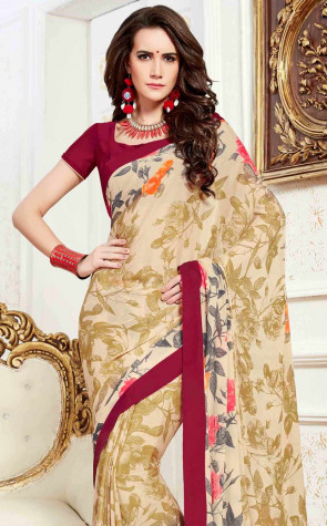 Msc4044a-Mv Ashika Silk Line Beige Crepe Saree