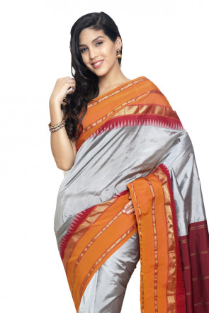 Slv50-Mn Sudarshan New Kanchipuram Silver Silk Saree