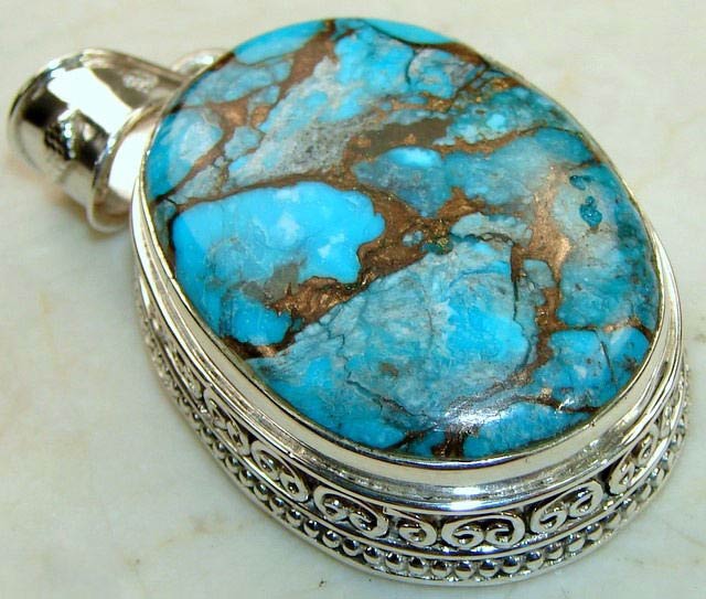 925 Sterling Silver Copper Turquoise Pendant