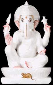 Painted Ganesh with Rat Statue