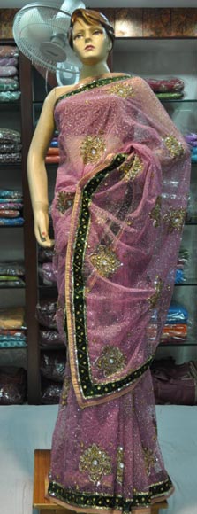 Net Velvet Embroidered Saree