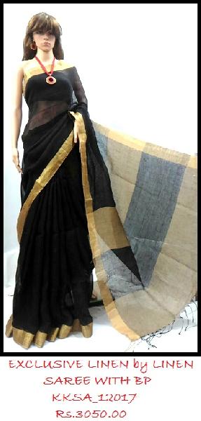 Linen Saree with Blouse add trendy fashion