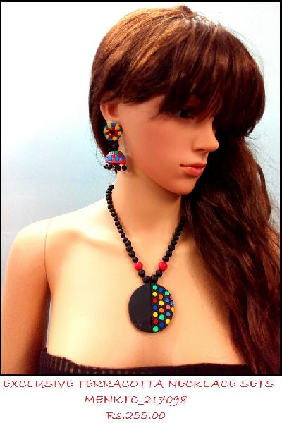 Baked Clay Multi Color Terracotta Necklace, Gender : Women Teenager