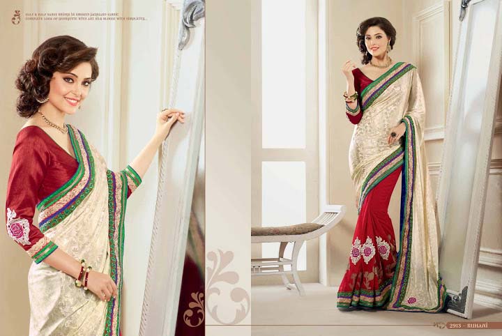 Affectionate Off White Jacquard Georgette Saree