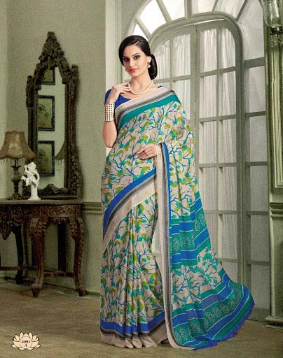 Artistic Light Grey French Crepe Saree, Technics : Embriodery