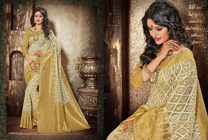 Attractive Beige Jacquard Silk Designer Saree