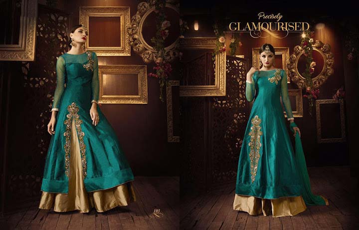 Baronial Patch Border Work Silk A Line Lehenga Choli