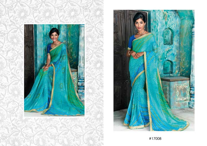 Bountiful Turquoise Georgette Designer Saree, Gender : Women