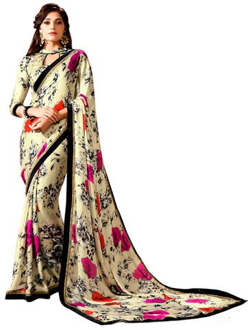 Captivating Beige Silk Designer Saree