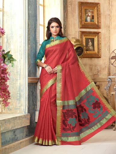 Dignified Red Tussar Silk Saree Buy Dignified Red Tussar Silk Saree for ...
